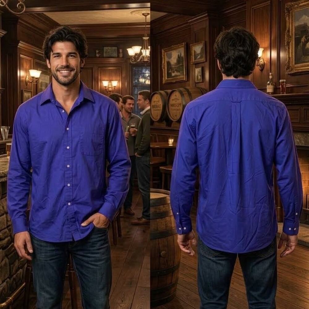 IZOD Mens Large 16.5 34/35 Purple Stretch Long Sleeve Button Up Shirt